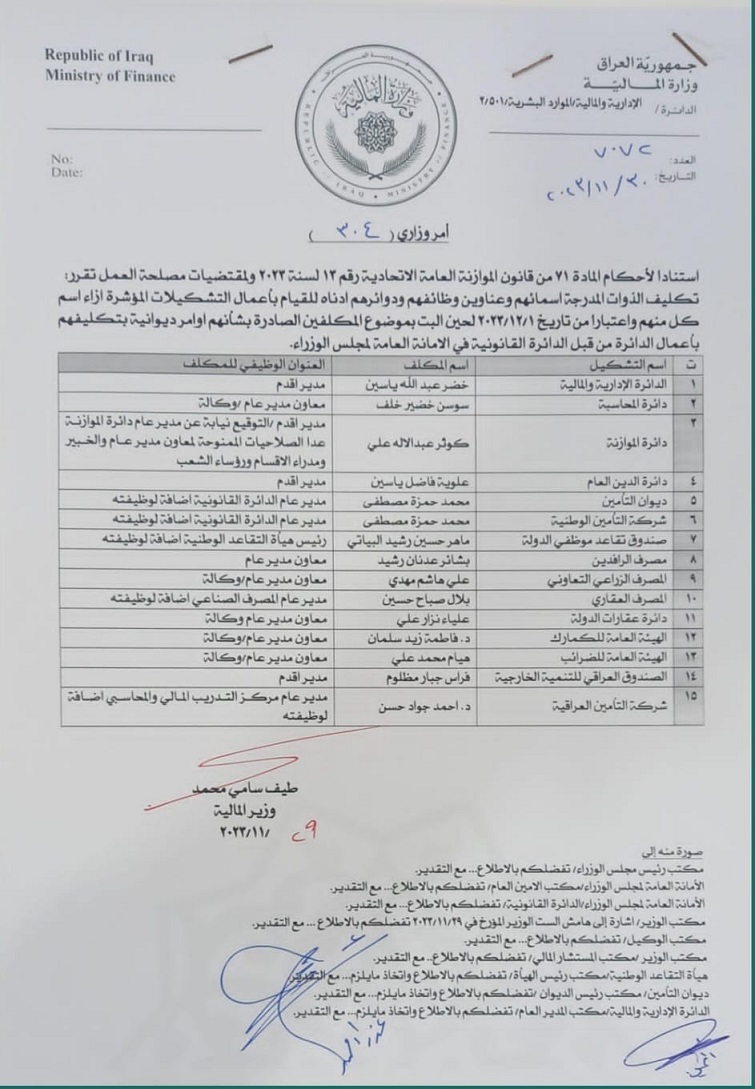 المالية تكلف عددًا من الموظفين بإدارة المناصب العليا في الوزارة